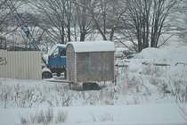 Bauwagen irgendwo in der Pampa zwischen Stadthagen und Minden von Zug aus Fotogrfiert am 25.12.10