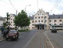 Velorex und im Hintergrund Bahnhof Liberec (Tschechien)am 13-7-2007.
