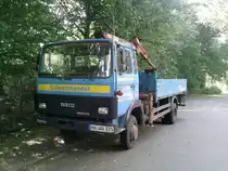 Iveco-Magirus Turbo, mit Kran und Pritschenaufbau in HH-Wilhemsburg,am
09.07.10
