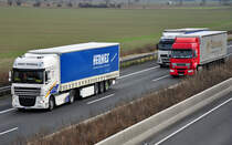 DAF XF, Renault und Volvo Sattelzge auf der A61 bei Miel - 26.01.2011