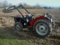 Same Solaris 45, italienischer Schmalspurtraktor mit angebautem hydraulischem Frontlader, Allradantrieb und 45PS, Feb.2011