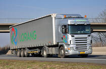 Scania R 420  Lorang  auf der A61 bei Miel - 04.03.2011