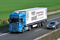 Scania R 480  Van Aalst  auf er A61 bei Miel - 28.04.2011