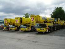 Die drei gr��ten Giganten der Eisele AG. Liebherr LTM 1500, LTM 1350 und LTM 1200 in Maintal am 24.06.11