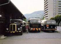 Parade von SAURER-Tanklaster-Oldtimern am Genfer See, Sommer 1987. SCan vom Papierabzug.