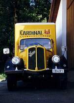 SAURER-Bierlaster/ Frontansicht. Genfer See, Sommer 1987. Scan vom Papierabzug.