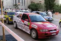 Ford Escort Cossworth wartet auf die Finish-Zeremonie des Intercontinental Rallye Championships am 11.09.2011