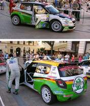 Skoda Fabia (M. Wallenwein, S. Kopczyk), ein bischen verletzt wartend auf dem Finish-Zeremonie des IRC am 11.09.2011.