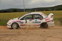 Mitsubishi EVO bei der Grabfeldrally WP 4 2011. Fahrer: S. Reith, Beifahrer: J. Schuhej.
