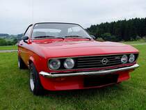 OPEL-Manta fgt sich mit seiner roten Farbe in die grne Landschaft; 110703