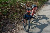 Velosolex, der 49,8ccm Motor sa ber dem Vorderrad und trieb dieses mittels Reibrad an, Baujahr 1966, Mrz 2012