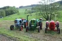 ein Eicher Diesl BJ 1955 in der Mitte ein Deutz ebenfalls aus 1955 und ein Porsche Diesel BJ 1960 gesehen in Hagen am 12.5.2012