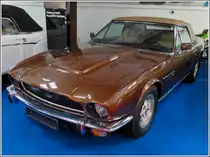 Aston Martin  Vantage Volante , Bj 1975, V8, 5304 ccm, 312 Ps, von diesem Modell wurden ca 400 St. gefertigt, dieser Wagen ist einer von 27 gebauten Cabriolets. Ausgestellt im Automuseum Nordsee in der N�he von Norden - Norddeich 11.05.2012.
