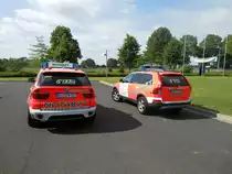 NEF der RW T�nisvorst und Kempen Das NEF aus Kempen ist ein BMW mit GSF Ausbau Der Zweite NEF ist ein Volvo mit Dlouhy Ausbau Die Fahrzeuge sind 2.6.2012 beim Leistungs in Kempen Fotografiert
