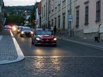 Drei Mitsubishi Lancer kommen zu das Podium. Aufnahme: ende des Mecsek Rallye am 31.05.2012.