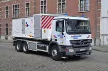 Wechselladerfahrzeug Mercedes Actros MP3 2641L 6x4 Aufbau Leebur Multilift & Vanassche der Belgischen Zivilschutz Standort Libramont, Aufnahme am 21/07/2012 in Brussel nach Anlass des Nationalfeiertags  