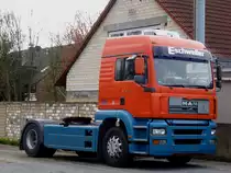 MAN TGA LX blau orange WG35 mit Dachklimaanlage Spedition ESCHWEILER in Herten am 16.04.2012