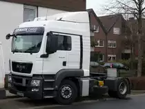 MAN TGS LX 18.440 wei� mit Windleitblechen ein Fahrzeug der NOSTA CARGO in Herten geparkt am 10.03.2012