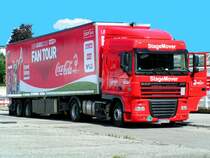Soeben eingetroffen, einer von 6 Coca-Cola & Kronen Zeitung FAN-Tour Trucks  DAF-XF105.460  welche in �sterreich anl�sslich der UEFA EURO 2008™ am Messegel�nde in RIED i.I.; 080615