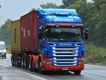Scania R420 Sattelzug mit Combitrailer unterwegs am 11.09.2012 auf der A4 kurz vor der Niederlndischen Grenze. 