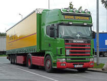 Scania 164L 480 der Spedition Diehl bei der Pause auf der Rastanlage Kammersteiner Land, 13.07.2012