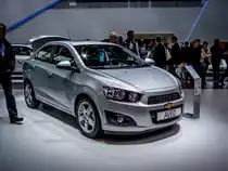 Obwohl kein neuheit, sieht man wenig von dem Chevrolet Aveo Sedan auf den Strassen.
(Foto: Automesse Paris, 11.10.2012)