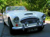 Austin-Healey3000MK aus dem Jahre 1963 mit dem noch schwarzen Kennzeichen ist soeben beim Freibad vorgefahren; 080628
