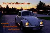 Advent, Advent, ein Lichtlein brennt. Erst eins, dann zwei, dann drei, dann vier und wenn das f�nfte brennt, hast du Weihnachten verpennt!
Ich w�nsche allen hier ein frohes Weihnachtsfest und ein erfolgreiches, neues Jahr 2013!
Zum Bild: Mein VW K�fer  Hecktor  Baujahr 1969, aufgenommen am 17. September 2012.