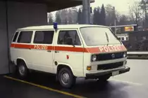 VW Bulli Streifenwagen der Schweiz
in Arth Goldau 27.03.1990
