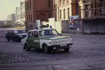 Wartburg Streifenwagen der Polizei Erfurt
hier kurz nach der Wende in  Westlackierung 
im Stadtgebiet Erfurt am 21.11.1990