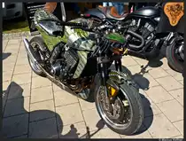 Ein sehr aufw�ndig gestaltetes Motorrad bei der Auto- und Zweiradschau am 25. April 2010 in Roth.
Weis vielleicht jemand welcher Hersteller das ist?
