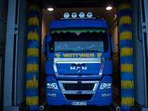 In der Waschanlage bei Spedition Wittwer / Eschenlohe mit meinem MAN TGX XXL D26 18.480 am 23.01.2013