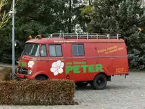 Vom Feuerwehr- zum Blumengie�fahrzeug. Ehemaliger Mercedes-Benz L 319 / LF 8 abgestellt bei Blumen Peter auf dem Neuhof bei Felsberg/Saar. Das Fahrzeug geh�rte einer Werkfeuerwehr in Illingen.
11.11.2012