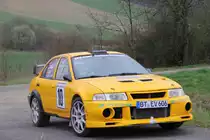 Mitsubishi EVO 6 bei der Streckenbesichtigung der Rally Sonnefeld (AMC Hohe A�litz) am 20.04.2013. (John Macht/ Julia Hug/ 10)