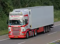 Scania R500  Cor Schouten  mit Kühlauflieger aus den Niederlanden unterwegs auf der BAB 6 bei Wolpertshausen, 26.06.2013