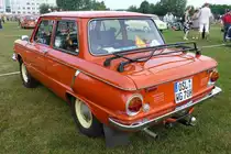 Heckansicht vom Saporoshez ZAZ-968 mit aufmontierten Gepäckträger, zu sehen bei der ersten Oldtimer-Rallye in Doberlug-Kirchhain am 28.07.2013