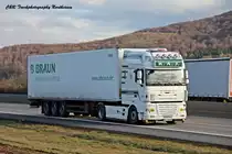 DAF XF 105.460 SSC von K.A.J. Int. Transporte unterwegs auf der A44. 14.02.2014