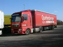 MAN Sattelzug auf dem Parkplatz am Bahnhof Bramow,am 23.Februar 2014,in Rostock.