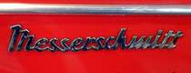 Messerschmitt, Schriftzug an den beiden Seiten des Kabinenrollers aus Regensburg, Mrz 2013