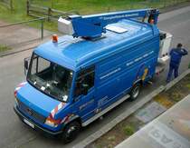 MB Vario mit Hubbühne unterwegs in 36100 Petersberg-Marbach zur Überprüfung der Strassenbeleuchtung, März 2014