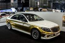 Carlsson Mercedes-Benz S-Klasse (das gelbe  Ding  auf der Lackierung ist tatsächlich Gold!), aufgenommen auf dem Autosalon Genf, 2014