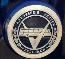 Vetter, Logo der Karosseriefirma in Fellbach bei Stuttgart, baute Autobusse auf  Mercedes-Grundlagen, Mai 2014