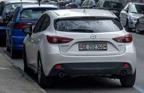 Rückansicht des neuen (ab 2013) Mazda 3. Foto: 15.03.2014.