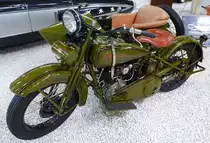 Harley Davidson JD Gespann, Baujahr 1927, V2-Zyl.Motor mit 1000ccm und 22PS, Technikmuseum Sinsheim, April 2014