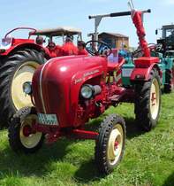 eine Rotnase, Porsche Junior, steht in Fulda-Harmerz, Juni 2014