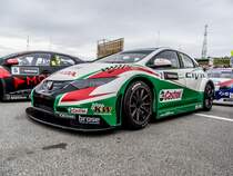 Rückansicht eines Honda Civic WTCC Rennautos. Foto: 04.05.2014, Hungaroring.