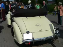 Heckansicht eines Opel Super 6 Cabriolet mit Hebmüller-Karosserie. November 1936 - November 1938. Hebmüllertreffen am 24.08.2014 in Meerbusch.