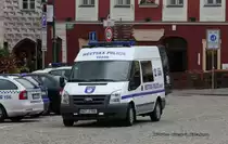 Ford Kleinbus der Stadtpolizei Tabor. Gesehen am 27.8.2014 auf dem Marktplatz in Tabor.