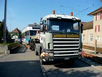 Affolter Schpfen - SCANIA 144g 530 mit beladenem Tieflader in Tuffelen am 27.08.2008