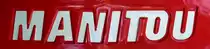 MANITOU, Schriftzug an einem Teleskoplader, die 1953 in Frankreich gegr�ndete Firma geh�rt zu den weltweit f�hrenden Herstellern von Flurf�rderger�ten, Teleskopladern und mobilen Arbeitsb�hnen, Sept.2014